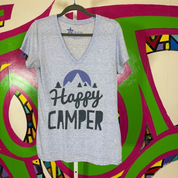 Hybrid Apparel Graphic Tee Heathered Blue, Happy Camper. Size XL. Good used cond - Picture 1 of 4